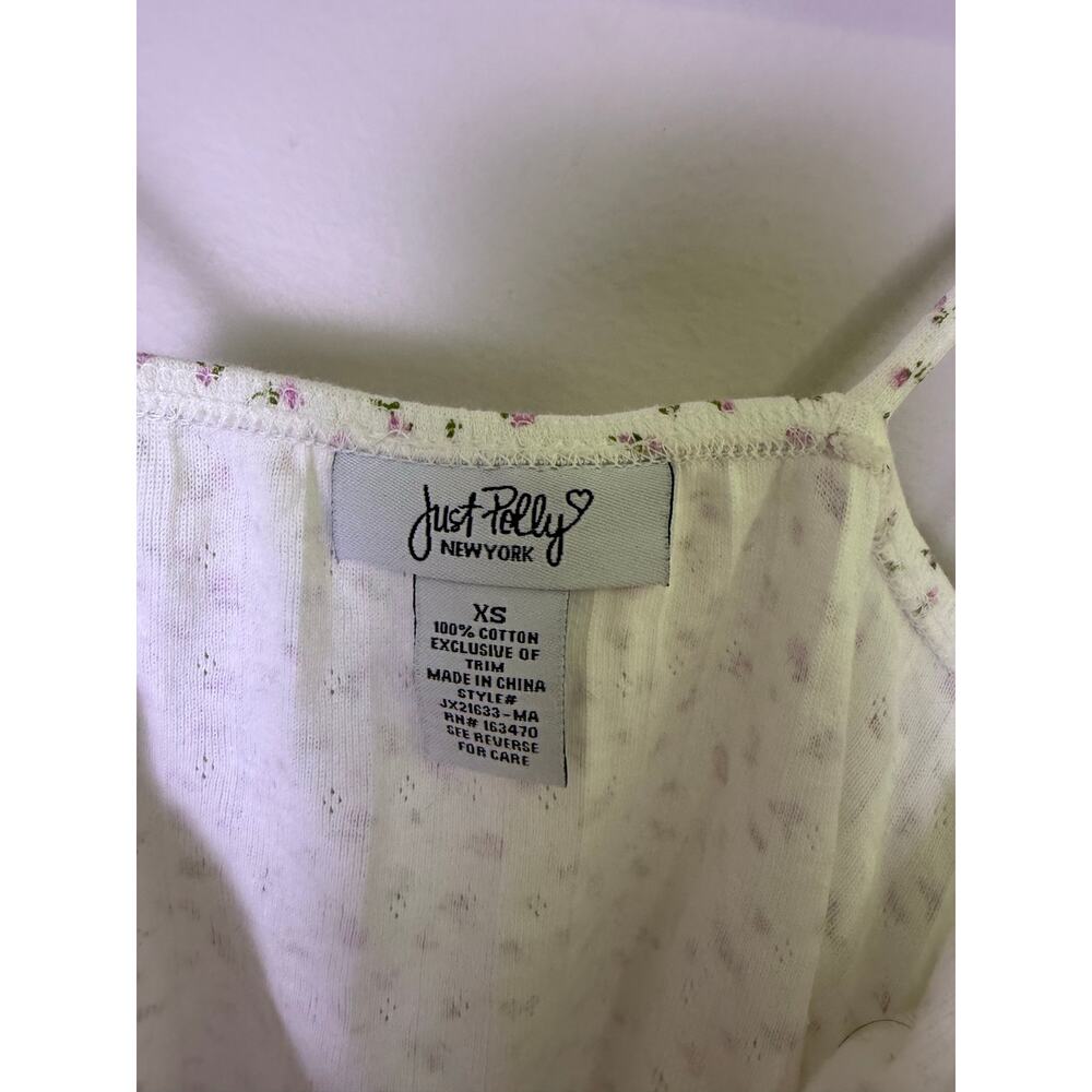 Vintage Y2K Just Polly Floral Pointelle Lace Trim Cami Tank Top XS Coquette - Picture 5 of 6